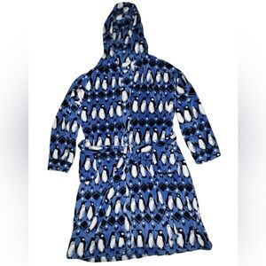 Vera Bradley Fleece Robe Playful Penguin Blue With Hood S/M